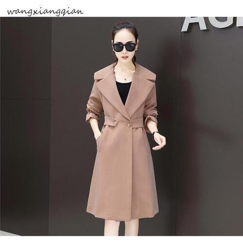 Windbreaker female long section 2019 spring and autumn new waist slimming popular jacket temperament casual coat A474