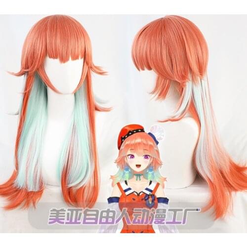 Vtuber Hololive Takanashi Kiara Cosplay Heat Resistant Synthetic Orange Green Hair Wig Hallowen Party Props+ Free Wig Cap