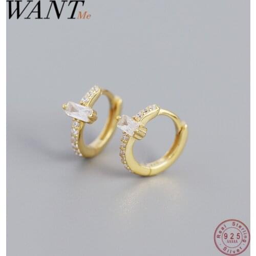 WANTME 925 Sterling Silver Hoop Earrings for Women Geometric White Zircon Simple Goth Piercing Body Earrings Jewelry Friend Gift