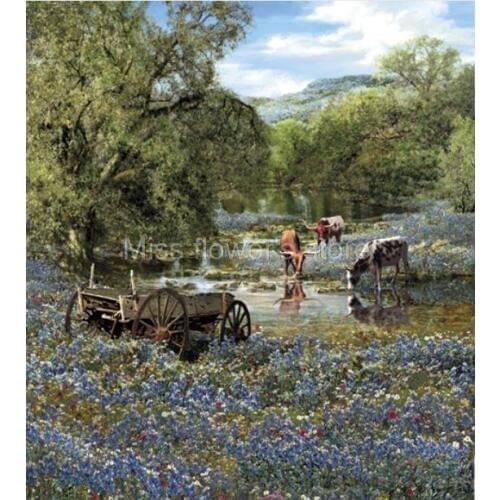 Countryside Scenery Painting Design Shower Curtain Bathroom Waterproof Mildewproof Polyester Fabric With 12 Hooks 180*180cm