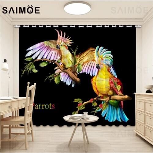 Parrot Curtains Living Room Luxury Valentines Day Bedroom Curtain Cute Bird Yellow White Blue Green Decor Ultra Micro Shading