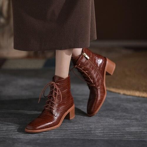 2021 Winter New Women boots Zipper Genuine Leather Boots Women Retro Ankle Boots for Women Fashion Women Shoes