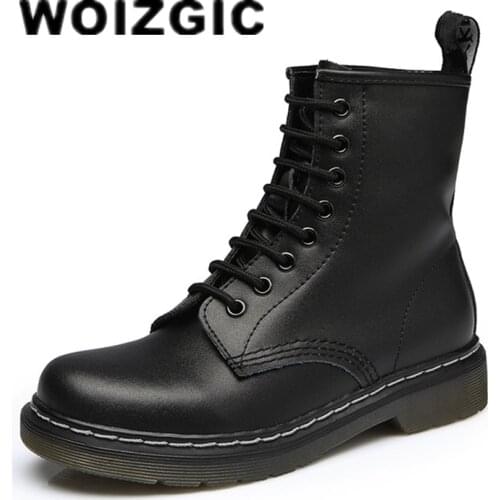 DONGNANFENG Womens Ladies Female Men Ankle Genuine Leather Shoes Boots Paltform Plush Fur Warm Winter Plus Size 43 44 Lace Up