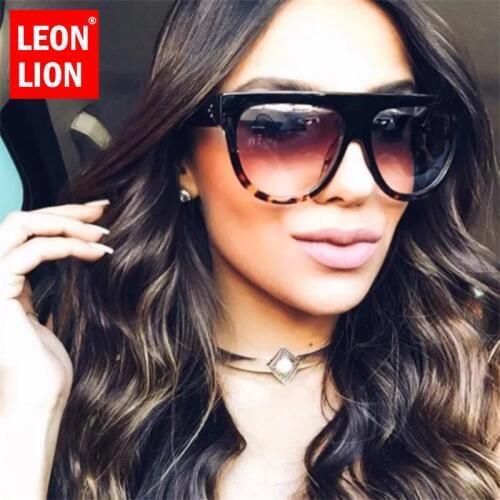 LEONLION Flat Top Sunglasses Women Big Frame Sun Glasses Vintage Gradient Jelly Color Female Eyewear Retro Leopard Lunettes