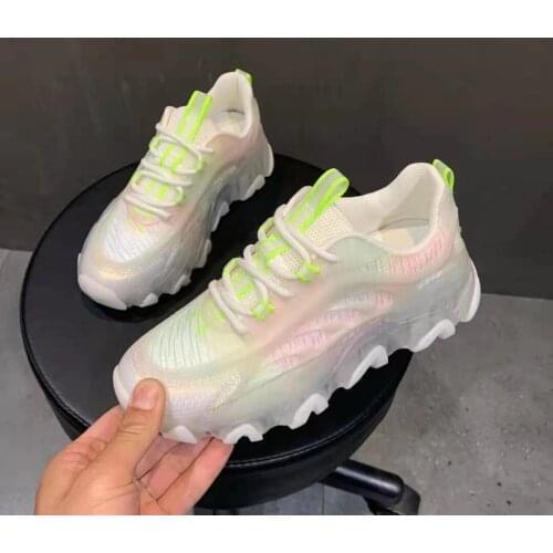 Luminous Shoes Female 2021 Spring and Summer New Jelly Color Wave Bottom Mesh Breathable Casual Sports Single-Layer Shoes