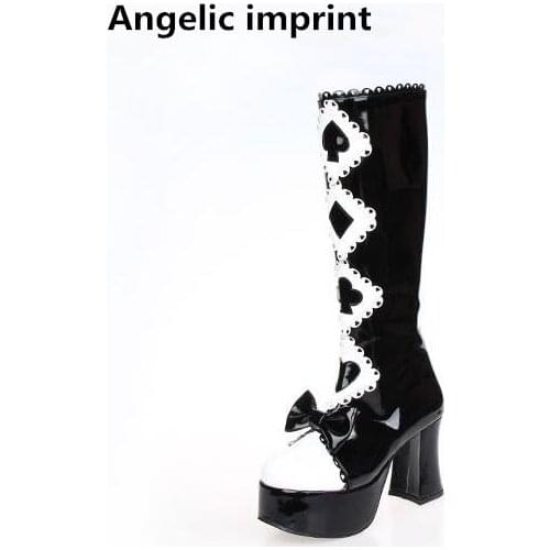 Angelic imprint mori girl Women platform punk cosplay shoes lady lolita Boots woman princess high heels pumps poker pattern 47