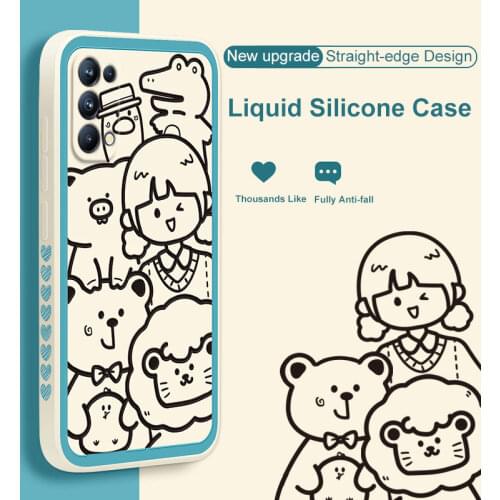 ASINA Liquid Silicone Case For OPPO Reno 5 4 3 2 Pro Cute Cartoon Straight Edge Cover Bumper For Realme X7 Find X2 X3 Lite Neo