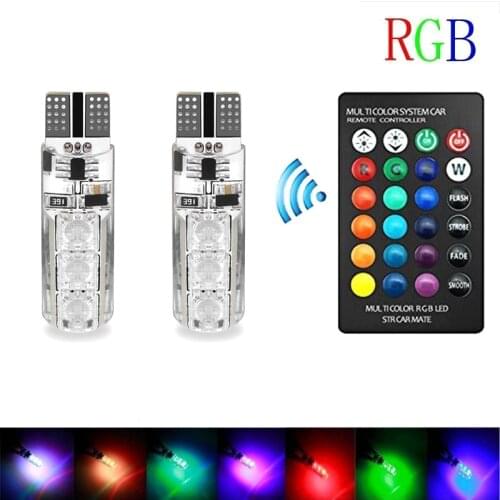 1 Pair T10 5050 Remote Control Car LED Bulb 6 Smd Multicolor RGB Side Light Bulbs F-Best