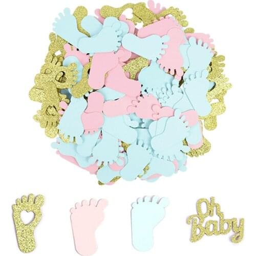 100-150pcs/bag Baby Shower Confetti Foot Oh Baby Letter Shape Glitter Paper Confetti Gender Reveal Party Supplies Table Scatters