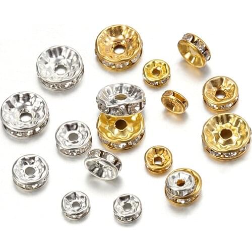 100pcs 6/8/10mm Rhinestone Rondelles Crystal Spacer Beads DIY Jewelry Making Material Bead Bracelet Necklace Earring Accessories
