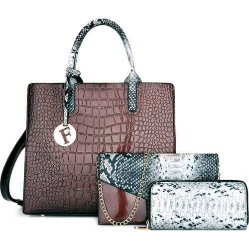 3 Pieces Leather Women Purses and Handbags Fashion Ladies Serpentine Patent Splice Handbags for Women Shoulder Bag High Quality