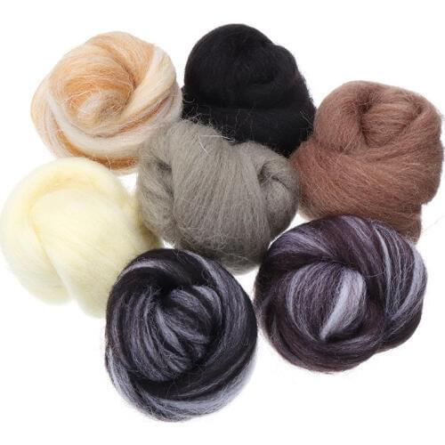 7pcs Needle Felting Wool Sewing Projects Natural Collection Soft Wool Fiber For Animal Doll Needlework Felting Crafts 35g