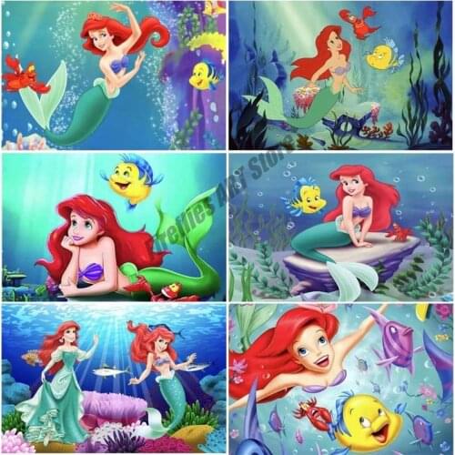 Disney Ariel The Little Mermaid 5D DIY Diamond Painting Lightning Cross Stitch Kits Full Square/Round Mosaic Home Decor Gift