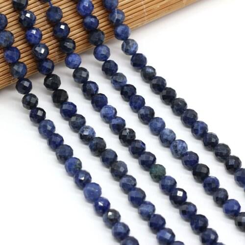 Natural Stone Beads Round Shape Faceted Lapis lazuli Loose Spacer Beaded For Jewelry Making DIY Bracelet Necklace Accessories