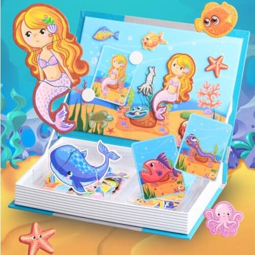 Kids Magnets Puzzles Montessori Toys Mermaid Dinosaur Magnetic Sticker Board Montessori Materials Educational Toys For Children
