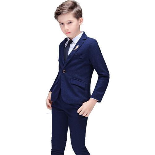 Children Formal Blue Suit Sets Flower Boys Wedding Party Performance Dress Costume Kids Blazer Shirts Pants Tie Clothes Outfits
