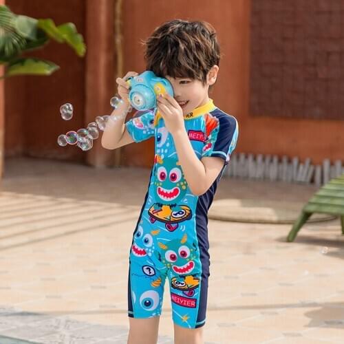 Short Sleeve Children Swimsuit Cartoon Print Bathing Suit Baby Boy One Piece Swimsuit Quick Dry Swimsuit Children Bathing Suit