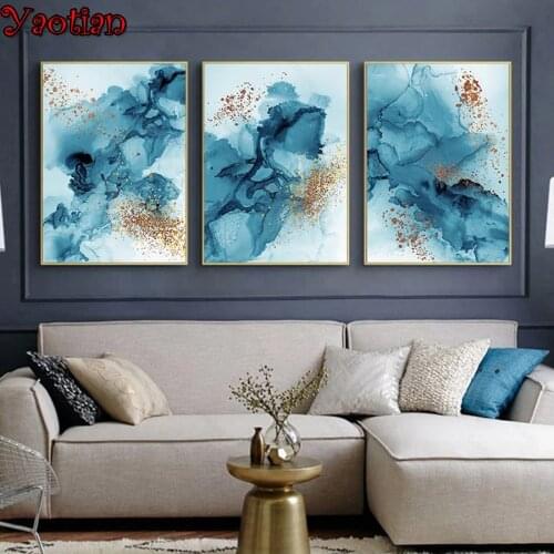DIY 3D Diamond Embroidery Modern Abstract Ocean landscape Diamond Painting Cross Stitch Full Rhinestone Diamond Mosaic 3 Panel
