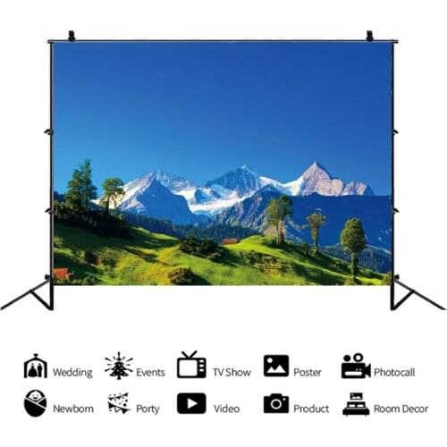 Natural Scenery Blue Sky Props Mountains and Green Trees Baby Portrait Photography Backdrop Autumn Background for Photo Studio