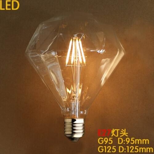 G95 Diament 4W E27 220V LED Retro Lampada Bombilla Vintage Edison Lamp Bulb Light Decorative Carbon Filament Bulb
