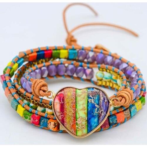 Love Stone Bracelet 3 Wrap Bracelet Multicolor Stone Pendant Bracelet Boho Jewelry Gift