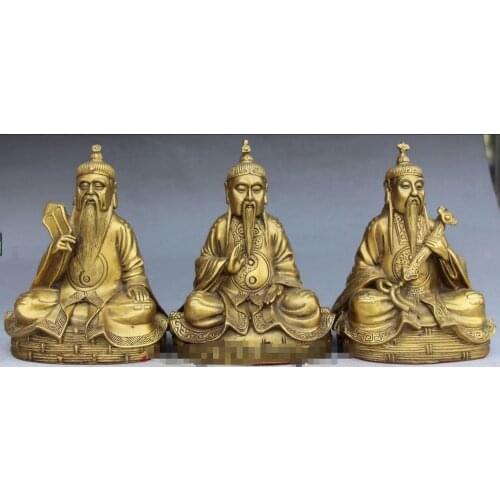 China Taoism Brass Seat Cattail Hassock San Qing View Taoism Lord Lao Zi Statue 15cm height