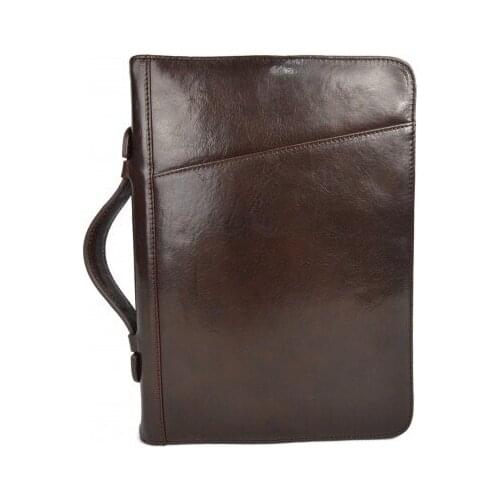 Leather folder document file folder A4 leather zipped folder bag dark brown