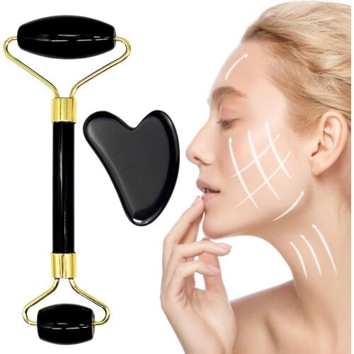 Facial Massage Roller Guasha Board Double Heads Natural Jade Stone Face Lift Body Skin Relaxation Slimming Beauty Neck Thin Lift
