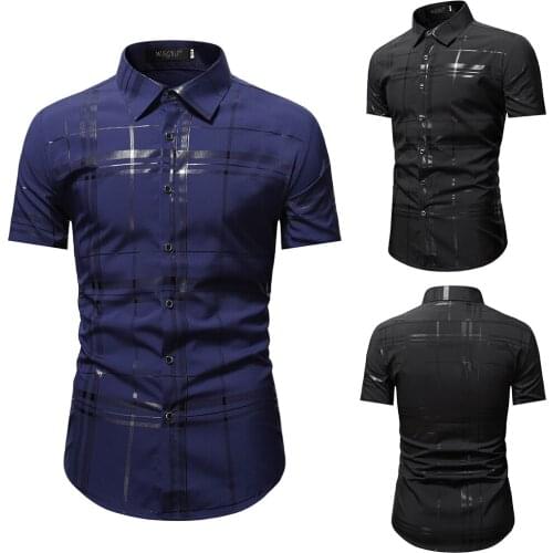 2021 Summer Mens Business Casual Short Sleeve Shirt with Stripe Print