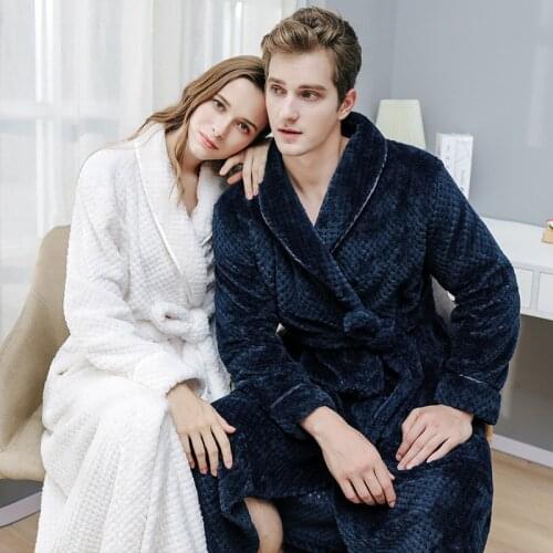 Nightgown Coral Fleece Kimono Bathrobe Gown Lovers Sleepwear Nightwear Women Warm Thicken Long Nightdress Loose Home Clothes