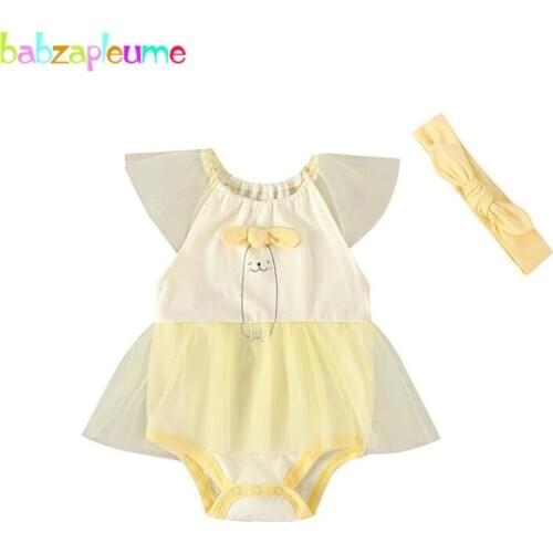 2020 New Summer Newborn Clothing Set Baby Jumpsuit Cartoon Cute Cotton Sleeveless Bodysuit+Headband Toddler Girls Outfits BC1869