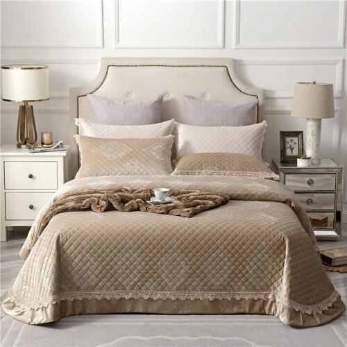 New Soft velvet Quilting lace bed cover Bed Skirt Bedspread Bed Sheet Bed Cover Pillowcase Bedding Set