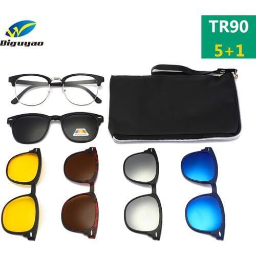 TR90 Clip On Sunglasses men Magnetic clip Sunglasses women Magnet Clip Optical Prescription Myopia glasses Frame with 5 lens