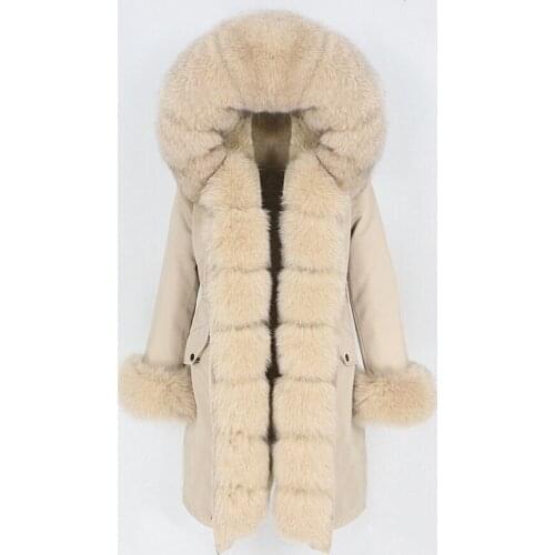 OFTBUY 2021 X-long Waterproof Parka Winter Jacket Women Real Fur Coat Natural Fox Fur Collar Hood Big Fur Outerwear Detachable