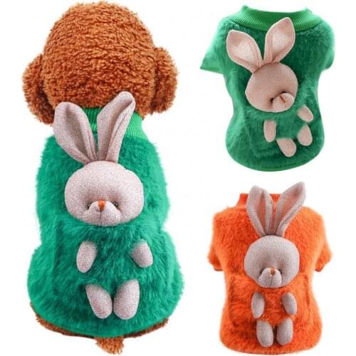 Pet Autumn Winter Pocket Rabbit Patched Sweater Two-legged Dog Cat Clothes Plush Hoodie Pajamas Go Out Indoor All-match Sweater