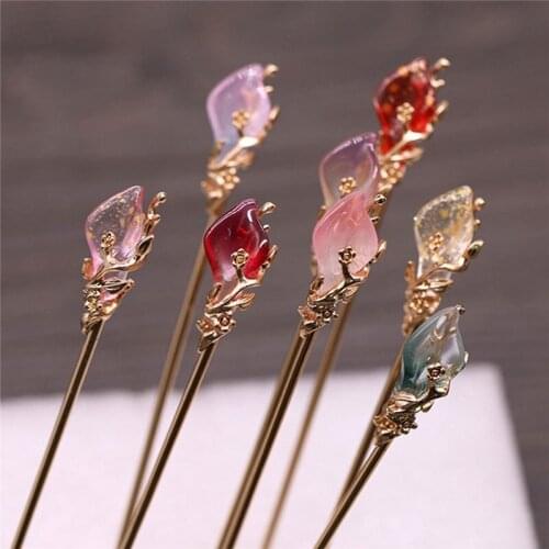 Chopsticks Hairpin Woman Clip Accessories Vintage Chinese Style Women Metal Glaze Hair Hanfu Hair Stick Fork Hair Jewelry Hair