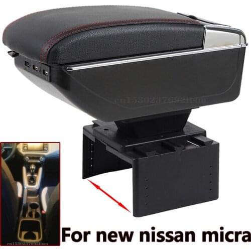 For new nissan micra Armrest box central Store content box with cup holder ashtray new micra k1Accessories USB Charging