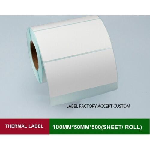 Self adhesive sticker label 100*50mm 500pcs per roll thermal barcode label can customized logo blank shipping label white paper
