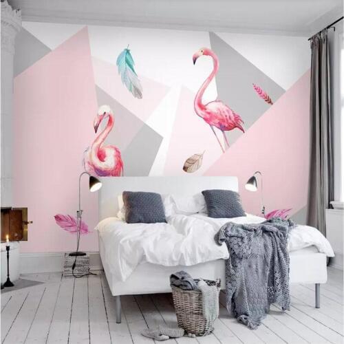 Modern minimalist flamingo TV background custom large wallpaper mural 3D photo wall manufacturers wholesale