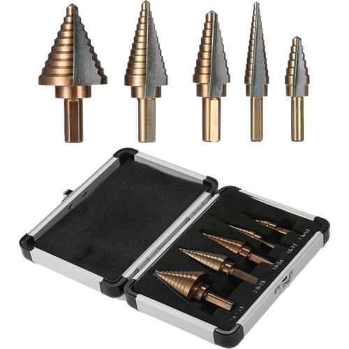 Step Cone Drill Bit Set Metal Wood 5 PCS 1/4 Hss Cobalt Titanium Conical Carbide Center Drill Perforator Hole Cutter Tool