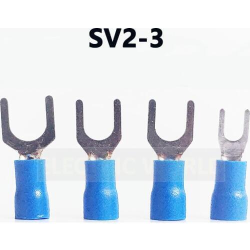 SV2-3 BLUE color Cold pressed terminals Cable Wire Connector 100PCS Insulated Spade Terminals Connector for 22-16AWG 4.9mm2