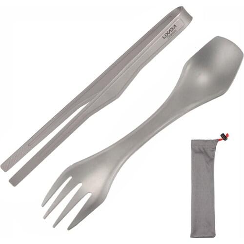 Lixada Titanium Tongs Clip with Spork BBQ Grilling Tool Barbecue Clip Outdoor Camping Barbecue Tongs Backpacking Hiking Cookware