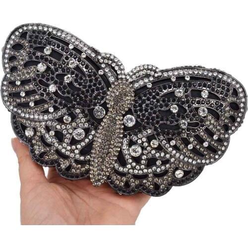 Animal butterfly Grey Golden Crystal Diamond Evening Bags Chain Clutch Bags Wedding Party Purse Day Clutches SC797