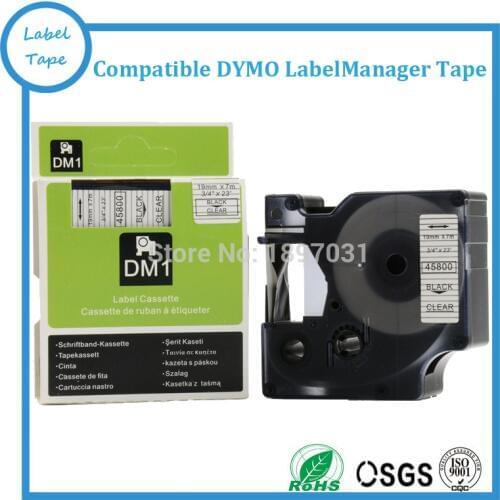 High quality Free ship Compatible DYMO label printer tape D1 45800 black on clear 19mmx7m 3/4'' x23
