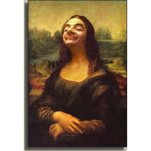 Humorous Funny Poster Monalisa And Mr. Bean Rowan Atkinson Canvas Print Living Room Bedroom Wall Art Decoration Picture
