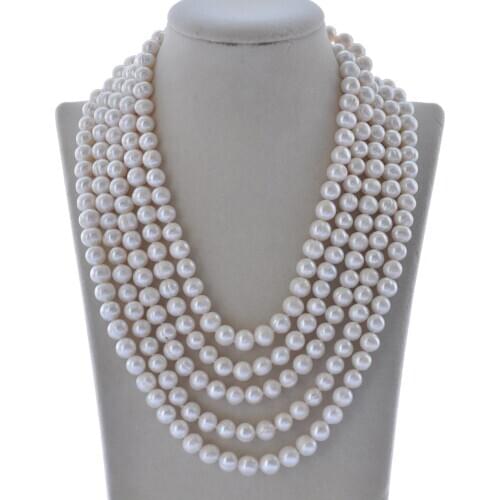 Z10269 Long 100" 10mm Round White Freshwater Pearl Necklace