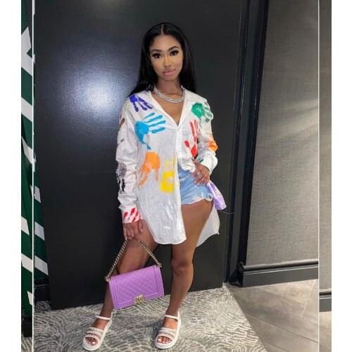 2021 Summer Leisure Women Fashion Street Slim Sexy Commuter Loose Personality Trend Printed Shirt