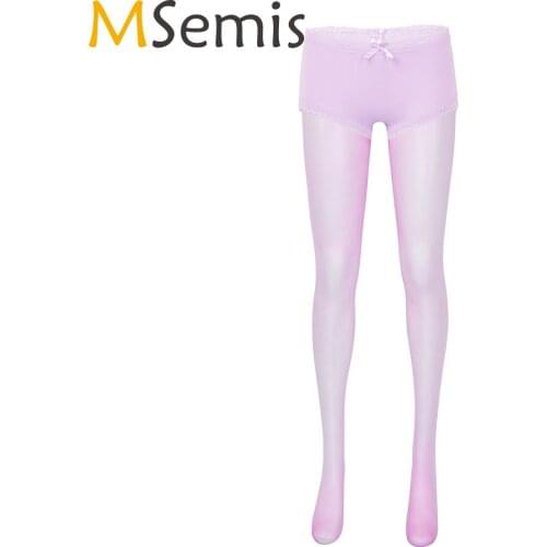 Women Glossy Lace Patchwork Pantyhose Ladies Summer See-through Stockings Sissy Leggings Exotic Lingerie Long Pants Nightwear