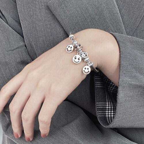New Style Smiling Face Charms Beads Bracelet Bangles For Women Handmade Thai Silver Color Jewelry Birthday Gift