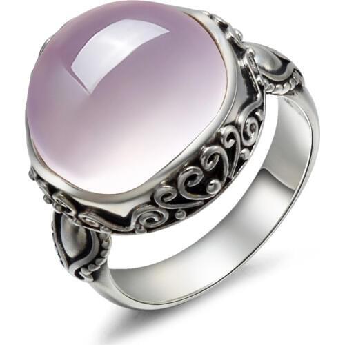 Fashion Jewelry S925 Sterling Silver Retro Thai Silver Natural Pink Ring Lady New Vintage